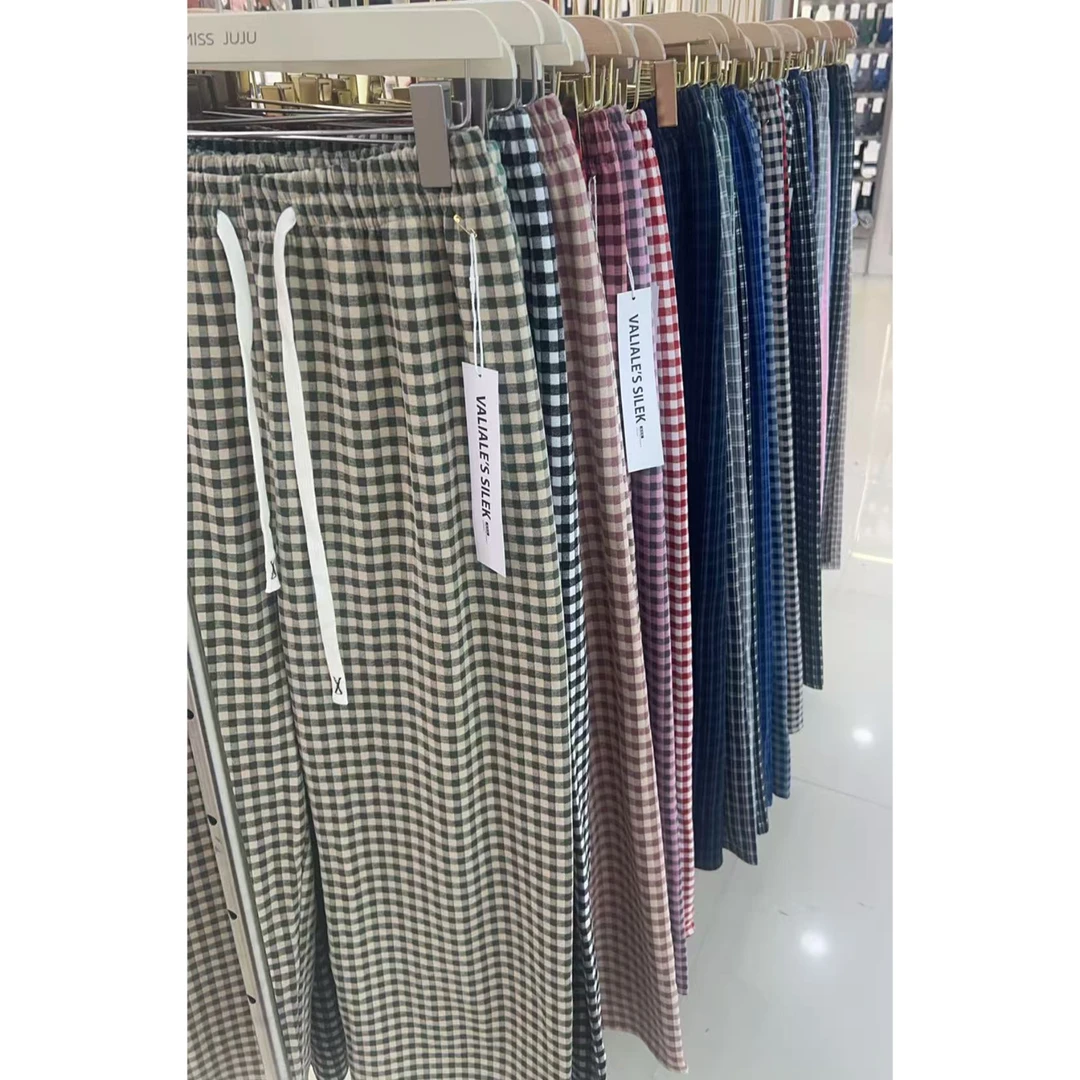 【岳姐姐】秋冬新品幻彩格子睡裤抽绳显瘦亲肤舒适撞色家居裤212317