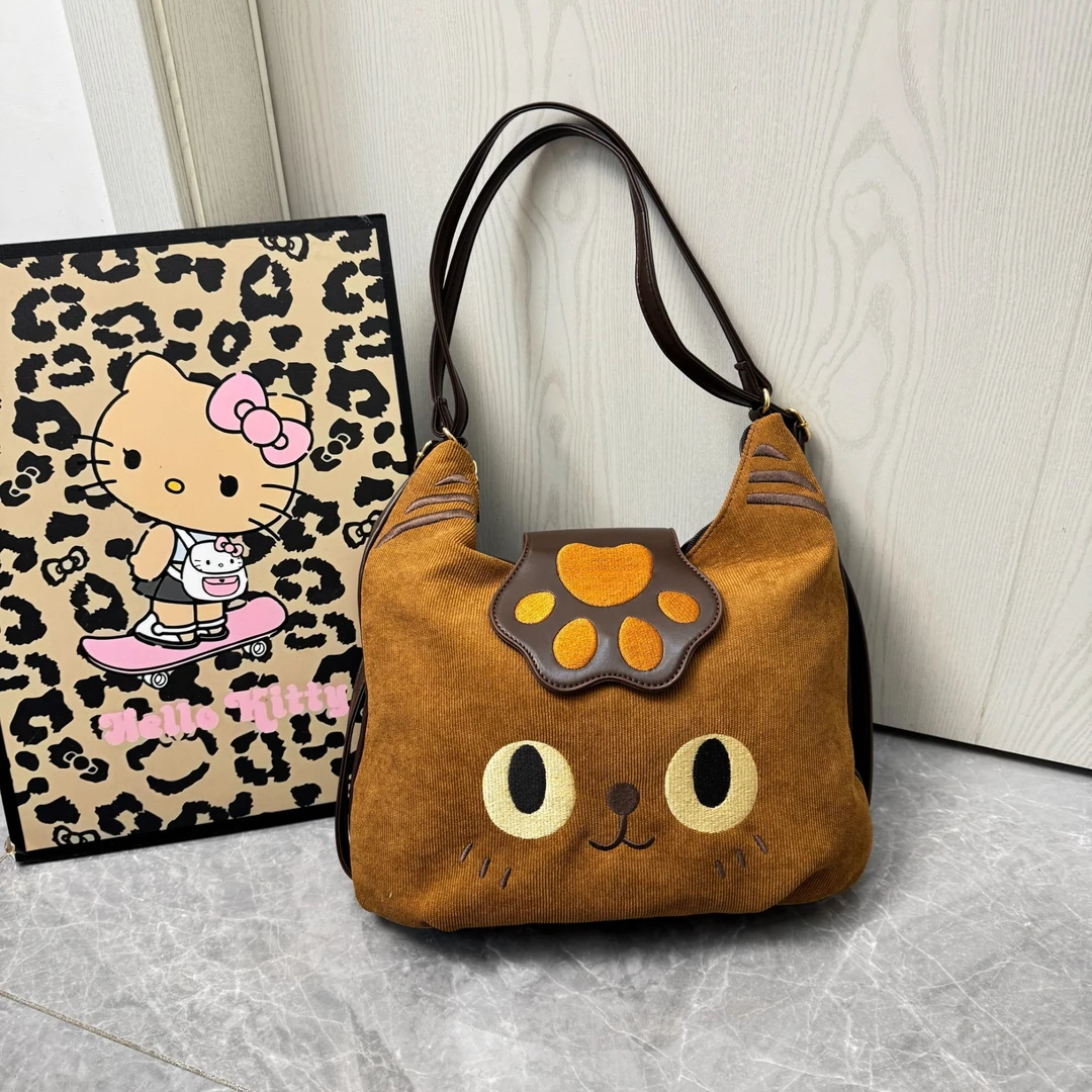 【甜心】可爱软萌猫咪灯芯绒猫爪刺绣单肩包 一包多背！