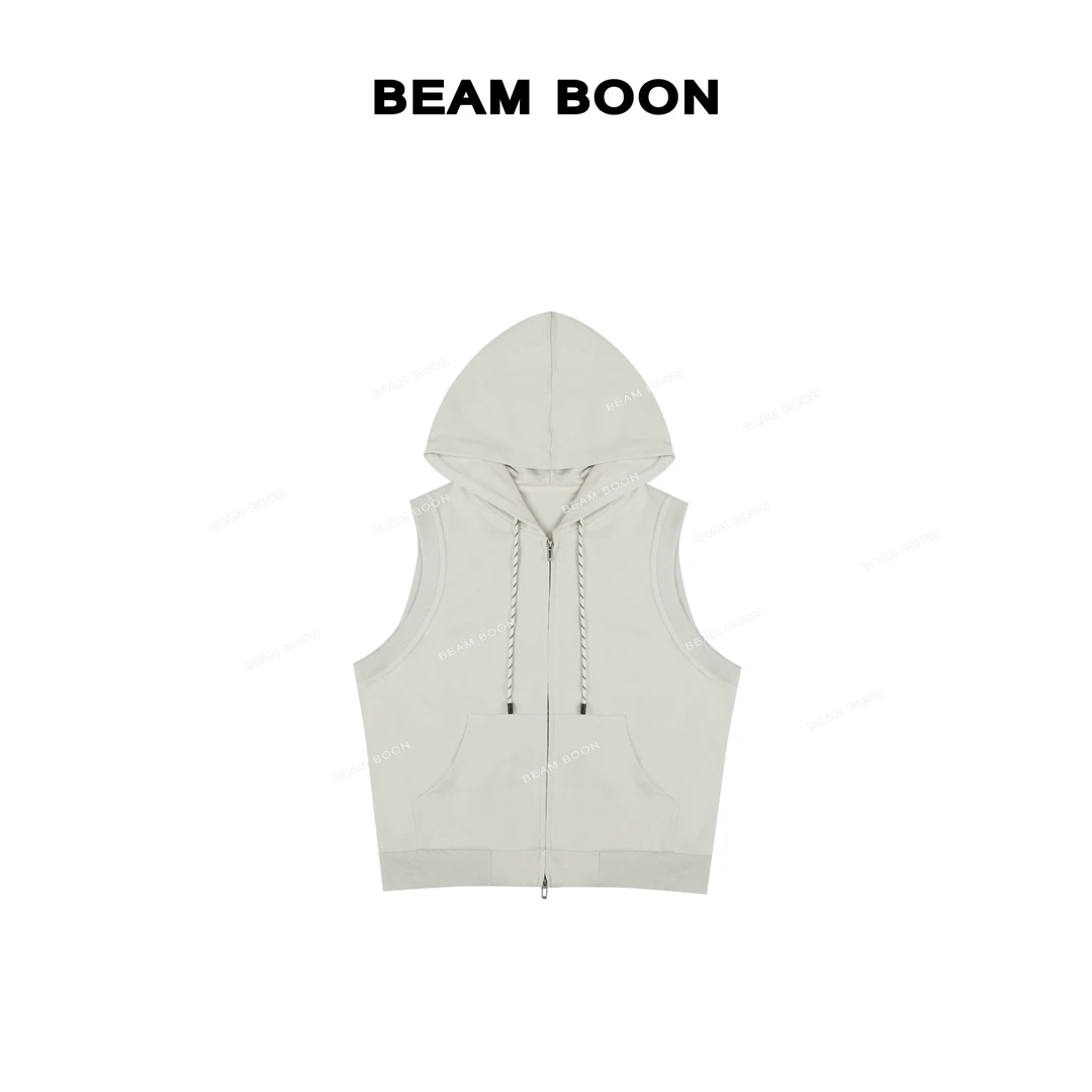 Beam Boon|【北海道】伊芙*叠穿凹造型棉纺H版撞色休闲无袖马甲帽衫