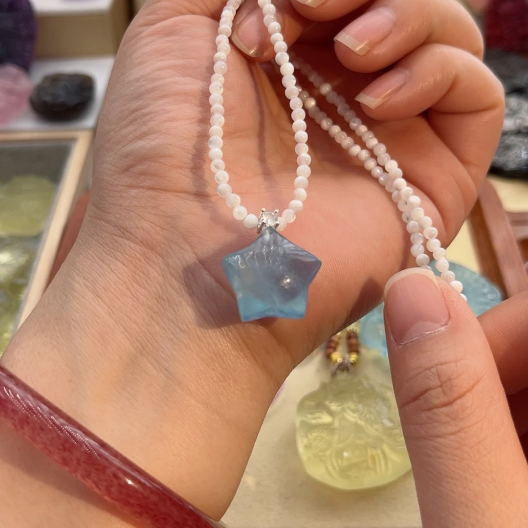 水晶颈饰银S925镶嵌杜*哈海蓝宝五星82