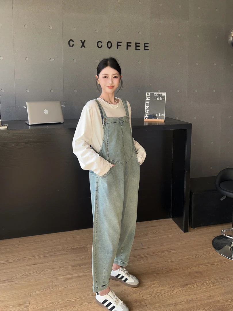 《韩版背带裤》孕妇裤老爹背带裤时尚舒适显瘦藏肉