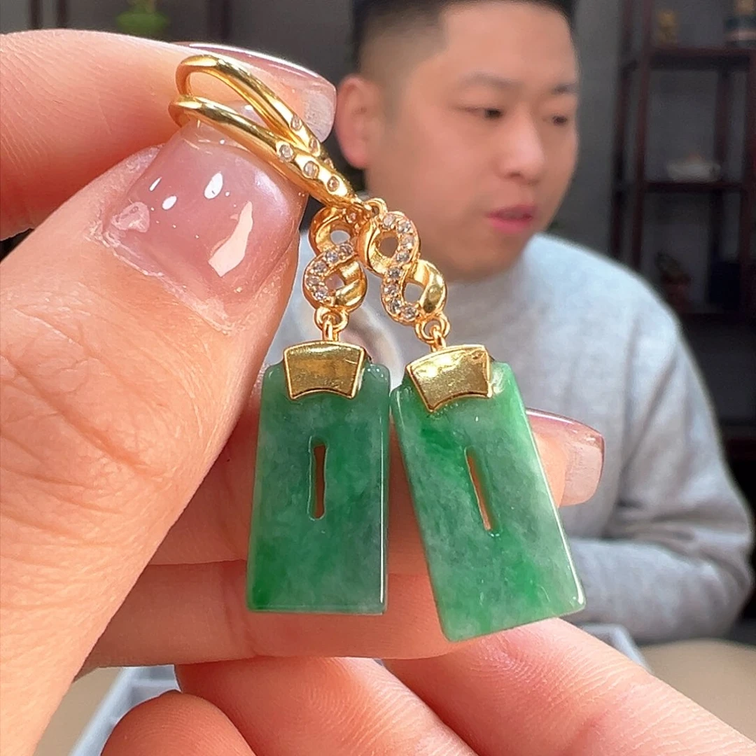 翡翠耳饰银S925镶嵌耳环49