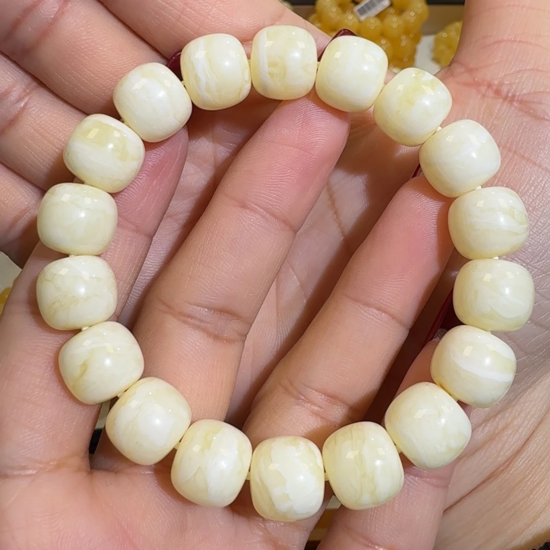 琥珀未镶嵌珠宝奇石12m焦皮同料老型白花蜡手串18.9
