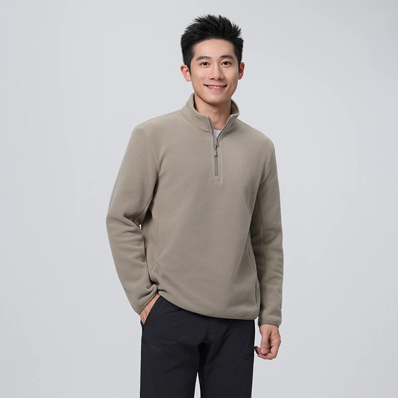 【羊毛体感】春秋季半开襟拉链立领上衣男弹力运动双面热暖绒卫衣