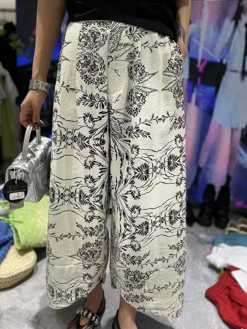 KM-夏季复百搭古印花阔腿裤250696