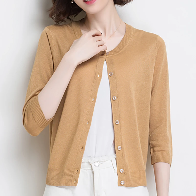 【天丝】圆领薄款短款空调开衫宽松纯色小外搭夏秋百搭洋气女针织衫