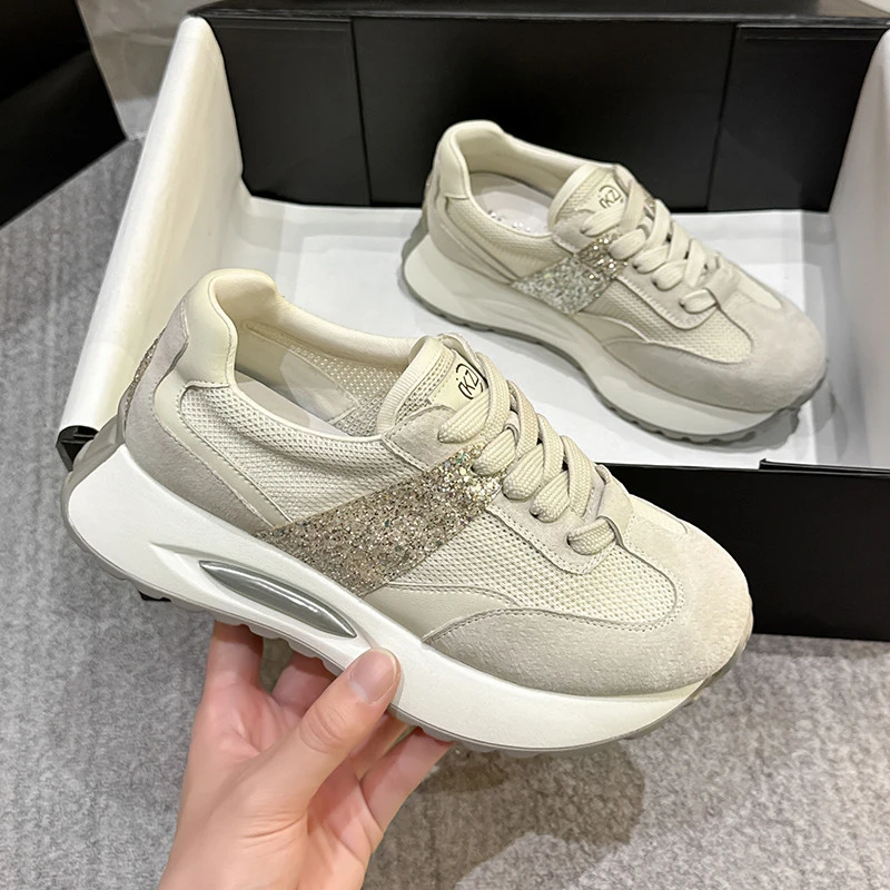 厚底老爹鞋女2025夏季新款网面透气软底阿甘鞋百搭增高休闲运动鞋