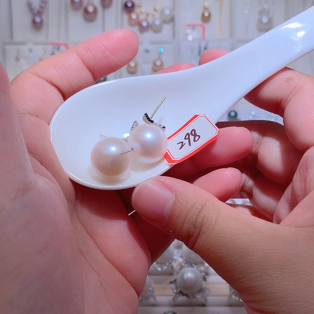 耳饰银S925镶嵌淡水珍珠CC14.5mm