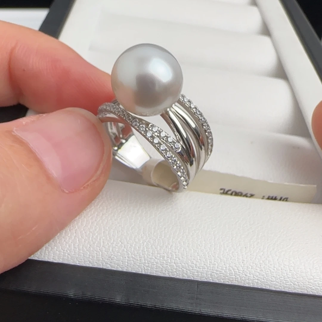 18K金镶嵌海水珍珠戒指天然澳白海水珍珠戒指10-11