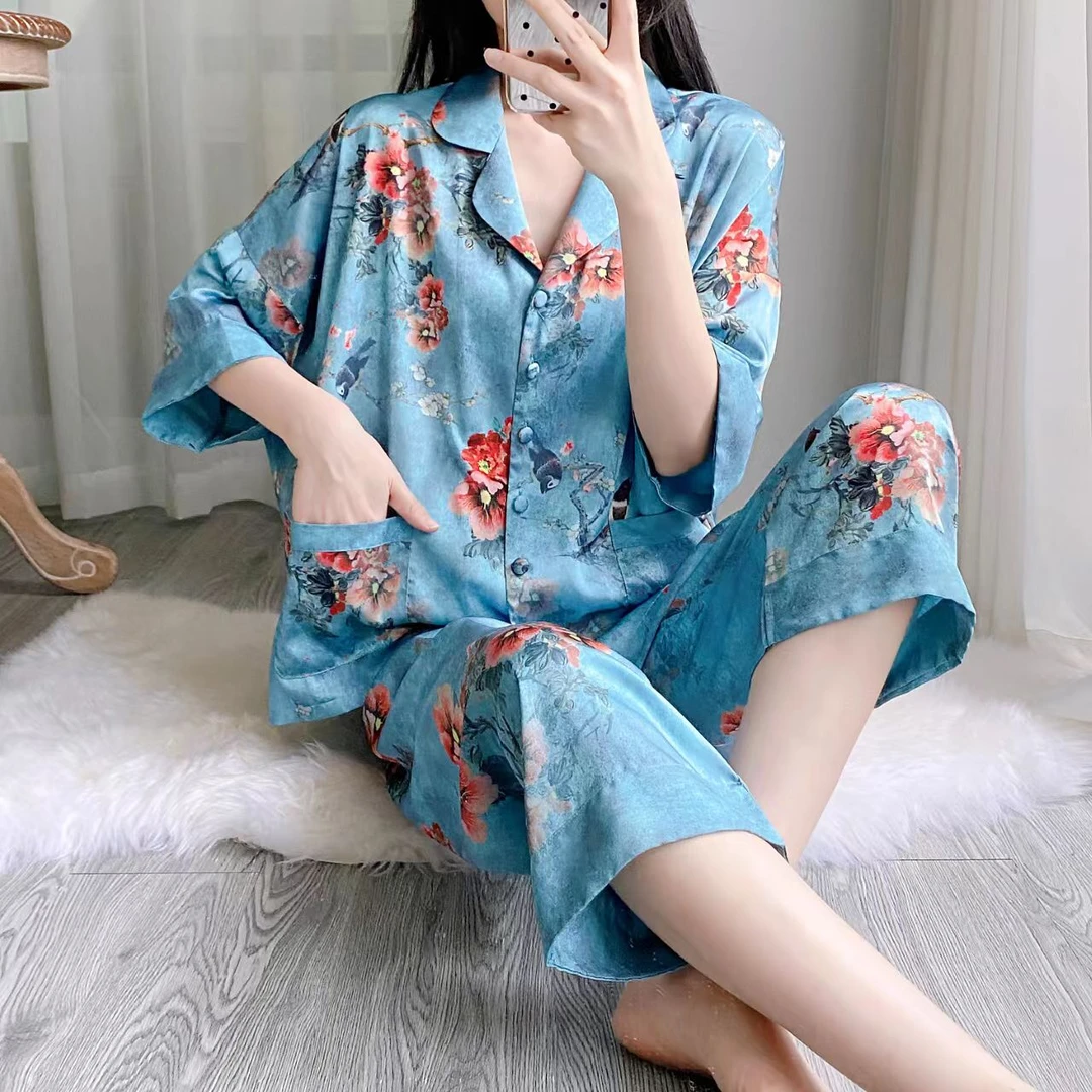 Sifuma/斯服玛 《漫天花色》夏季高贵风韵丝质家居服女款三件套睡衣
