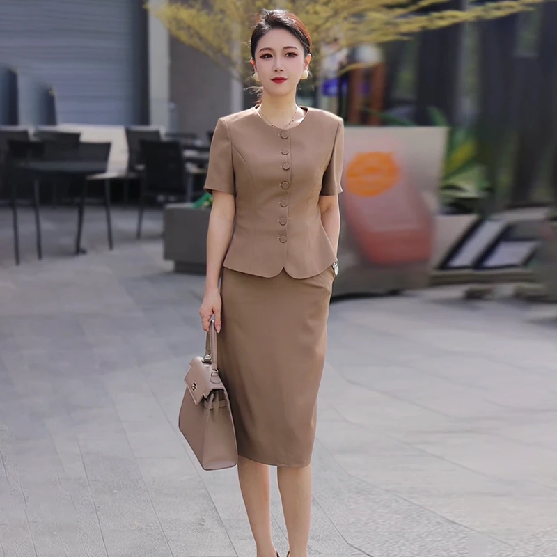 A1041简约高级感短袖西装短款2025夏季新款气质修身职业西装套装