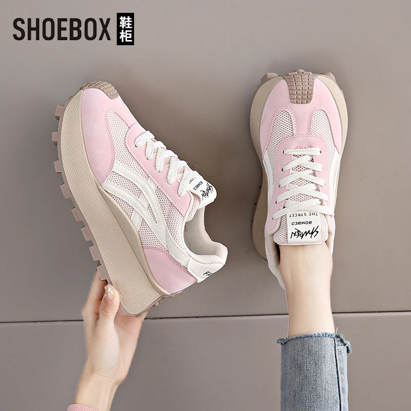 SHOEBOX鞋柜2025新款阿甘鞋女时尚百搭软底系带增高潮流厚底潮鞋