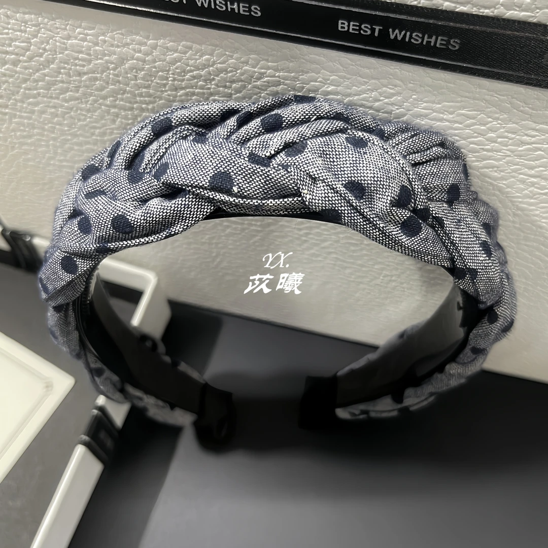 复古牛仔波点麻花辫头箍气质高颅顶发箍减龄时尚显脸小带齿发卡女