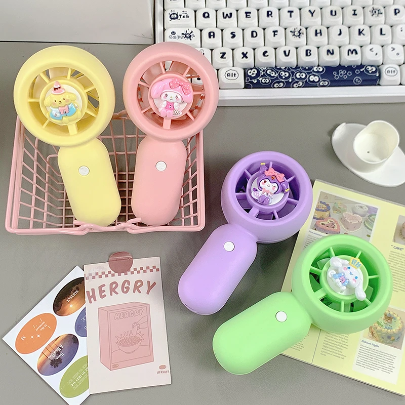 马卡龙三丽鸥卡通便携式迷你手持风扇学生宿舍办公usb手机支架款