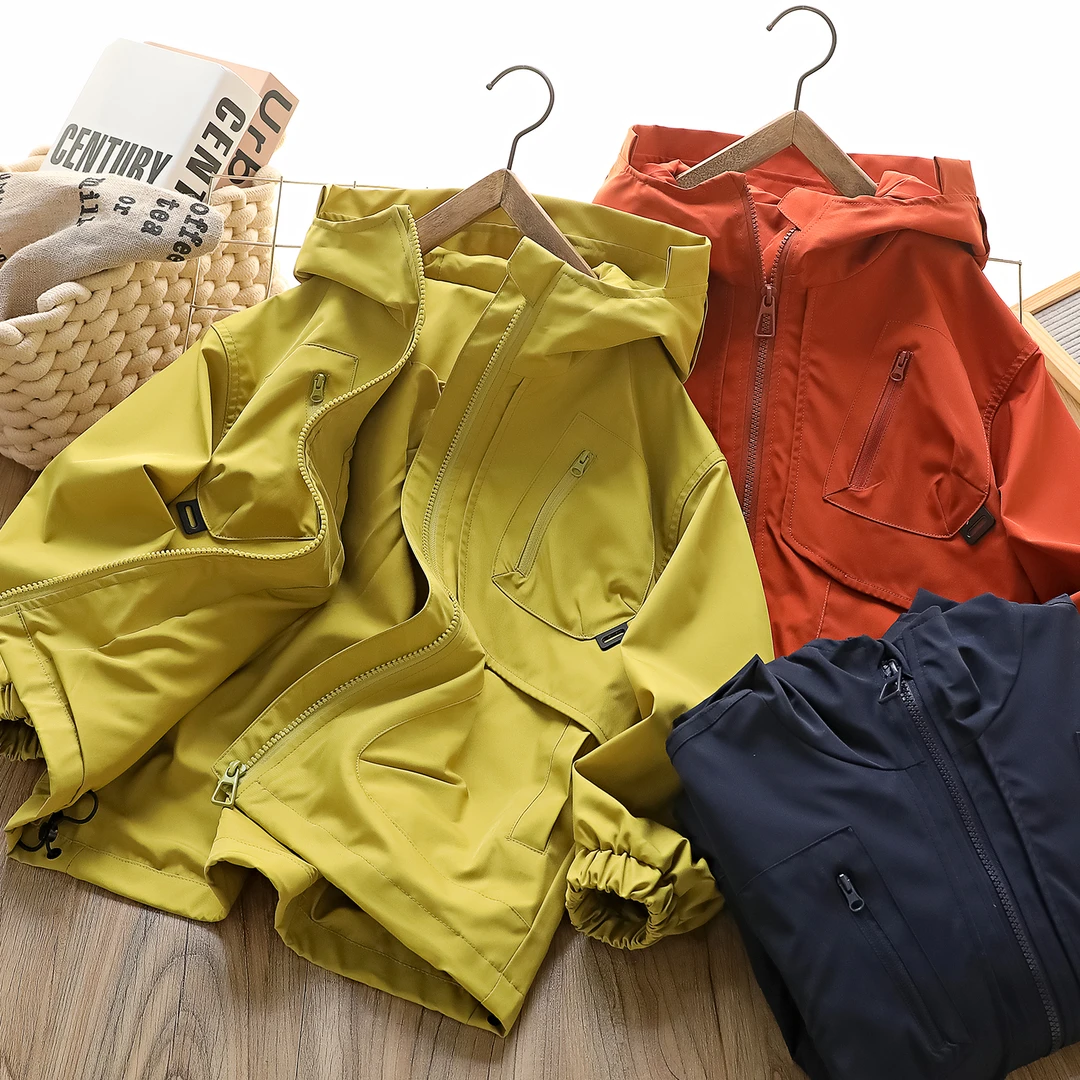 春季男童工装风简约连帽户外冲锋衣中大童儿童休闲拉链外套6727