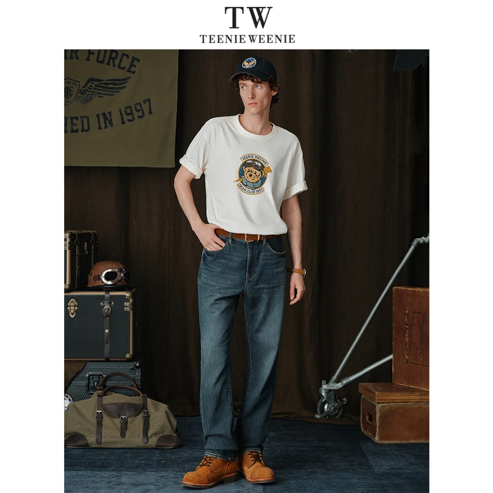 Teenie Weenie小熊男装柔软弹力自然质感水洗修身直筒牛仔裤