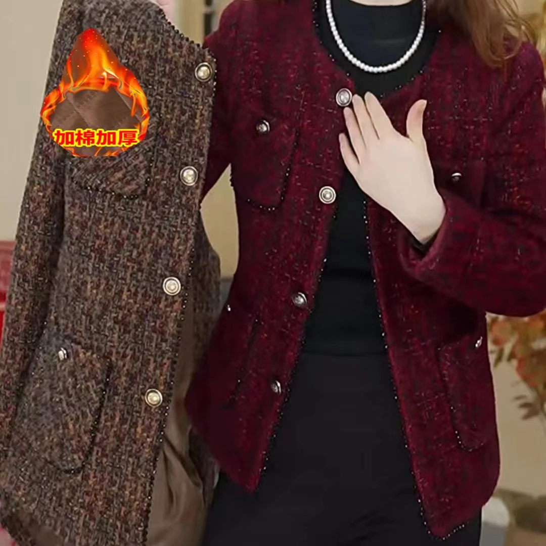 重工编织小香风外套女早春秋2025新款春装粗花呢女士妈妈短款上衣