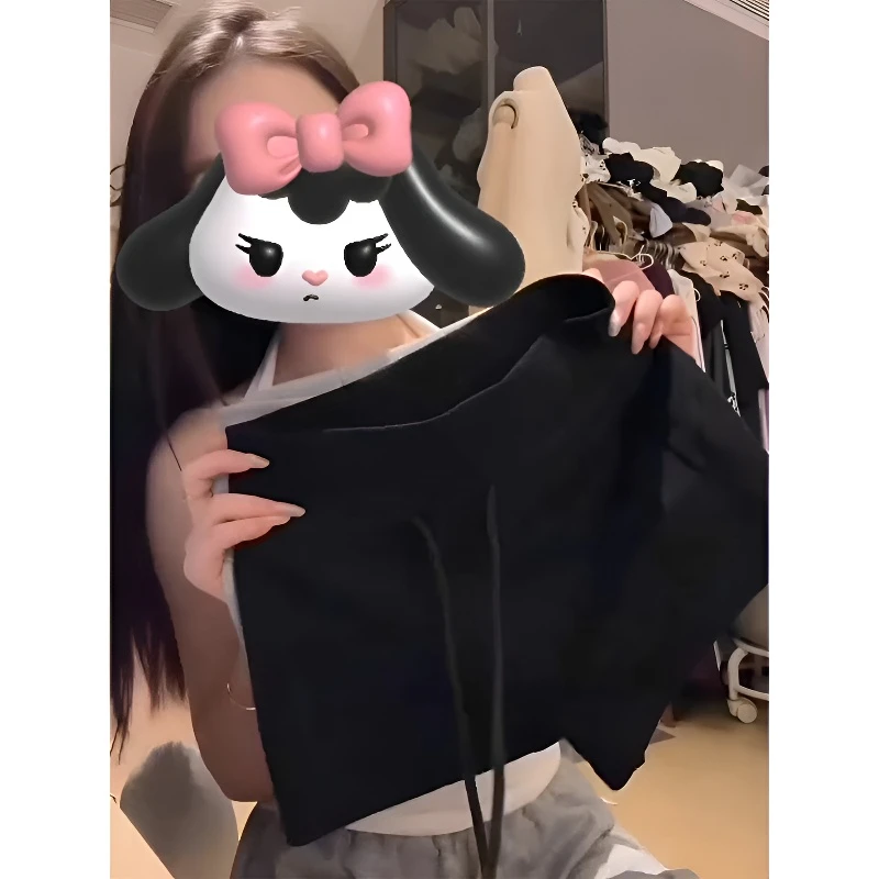 微胖mm灰色运动短裤辣妹热裤抽绳休闲裤女夏季高腰直筒裤黑色裤子