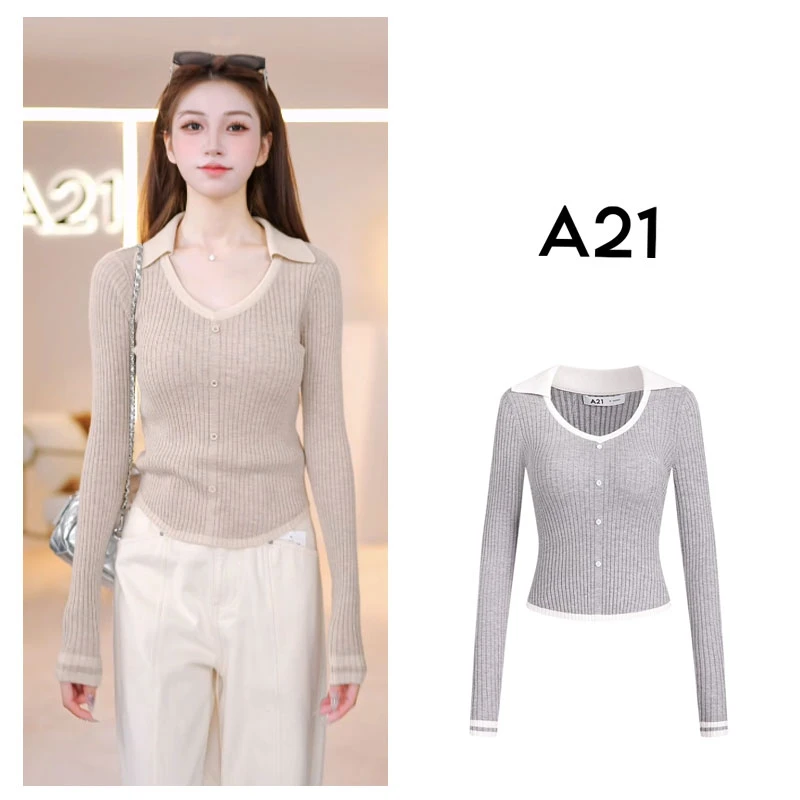 A21女装合体V领平肩套头毛衫F443243010