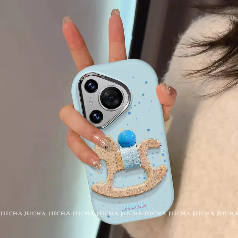 小清新木马支架适用苹果16pro手机壳卡通华为mate70情侣小米15