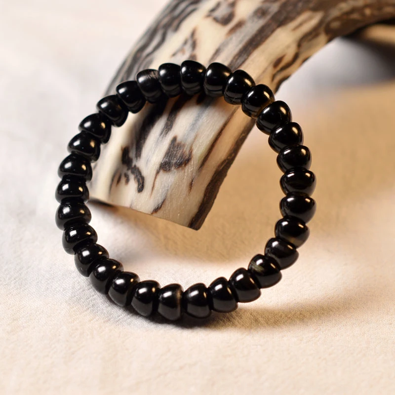 非金属木质手链 精品高贵羊角金饭碗黑金纯黑手串百搭时尚简约