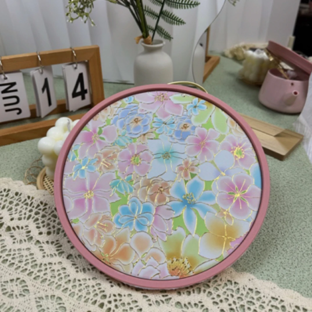 万花描金吸水茶盘国风万花干泡盘家用圆形简约茶盘办公旅行