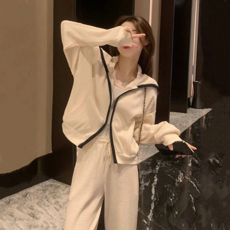 休闲运动套装女春秋学生韩版宽松小个子港风卫衣外套跑步服两件套