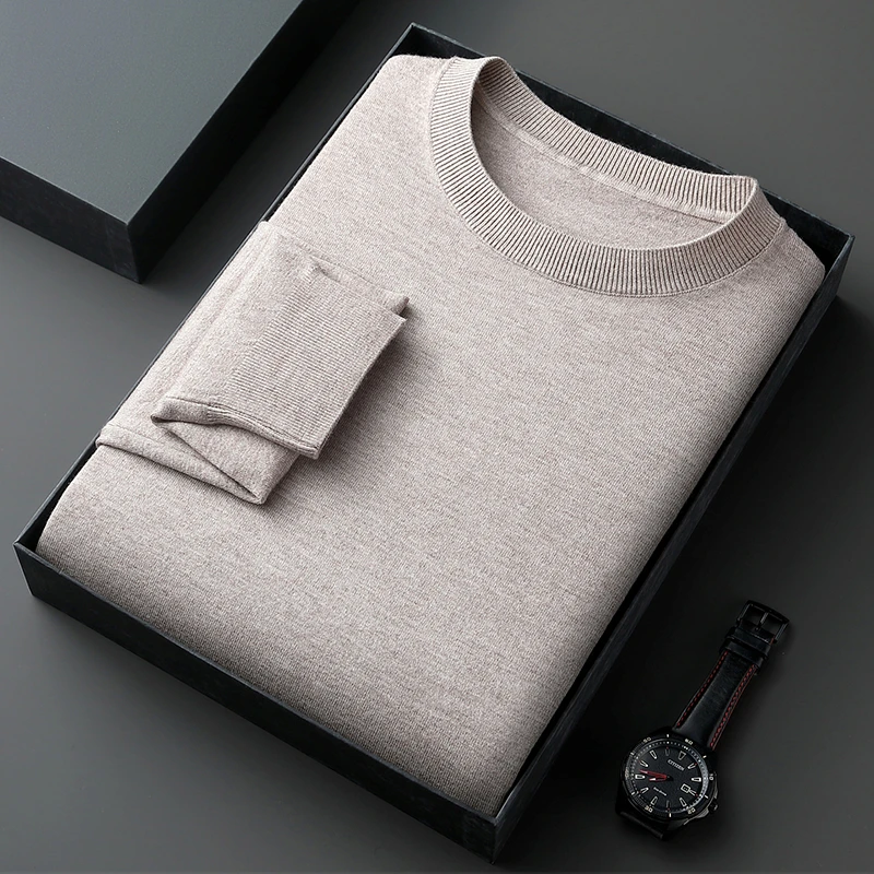【100%山羊绒】轻奢男士纯色羊绒衫低圆领薄款打底羊毛衫男款毛衣