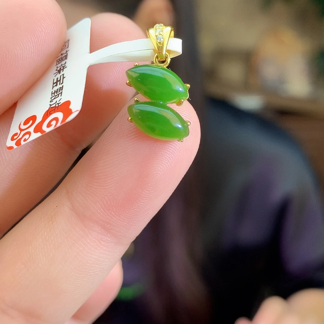 吊坠(不含链)银S925镶嵌和田玉（碧玉）吊坠