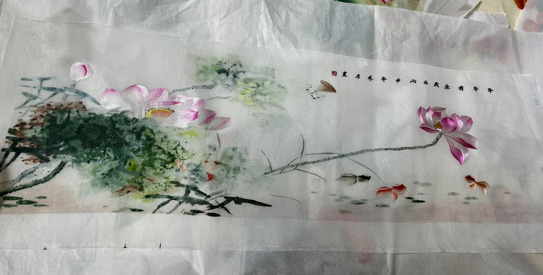 年年有余30×100横版荷花鱼装饰画卧室客餐厅高档装饰画