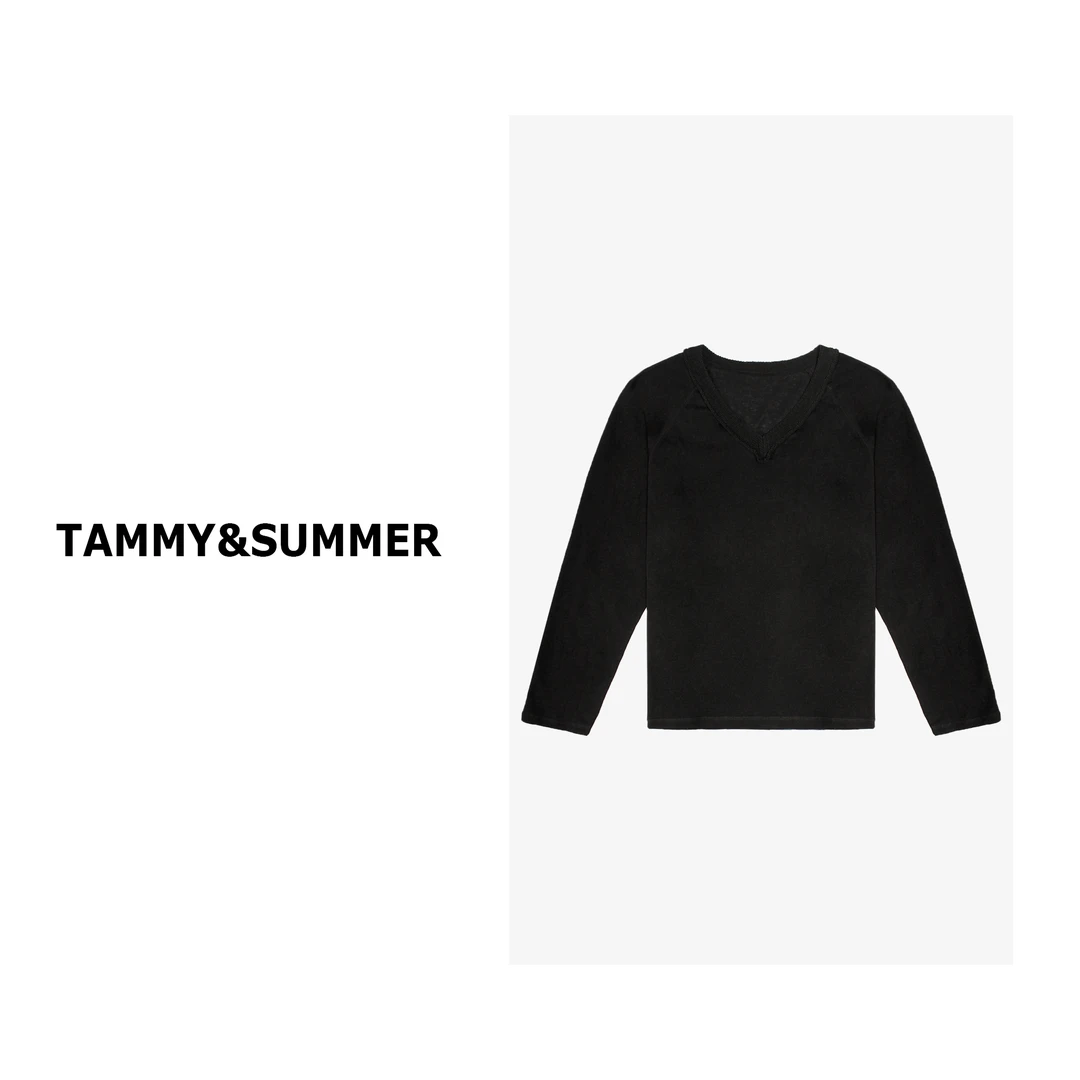 【Tammy&Summer】V领纯色百搭极简舒适薄款长袖T恤宽松打底上衣9053