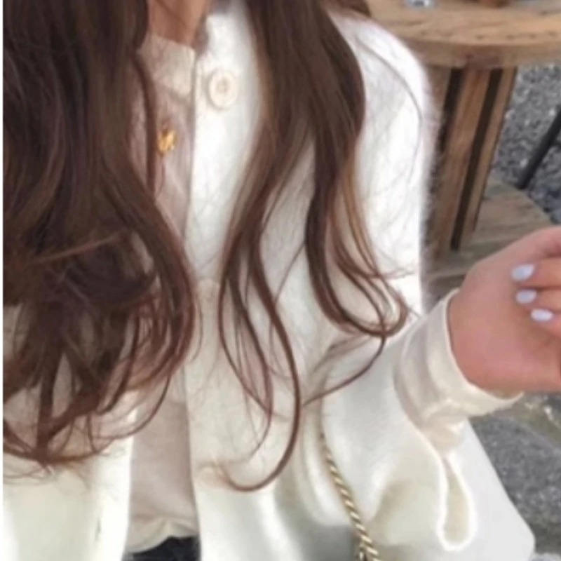 清仓日系温柔粉色水貂绒毛衣开衫女春季软糯马海毛针织衫短款外套