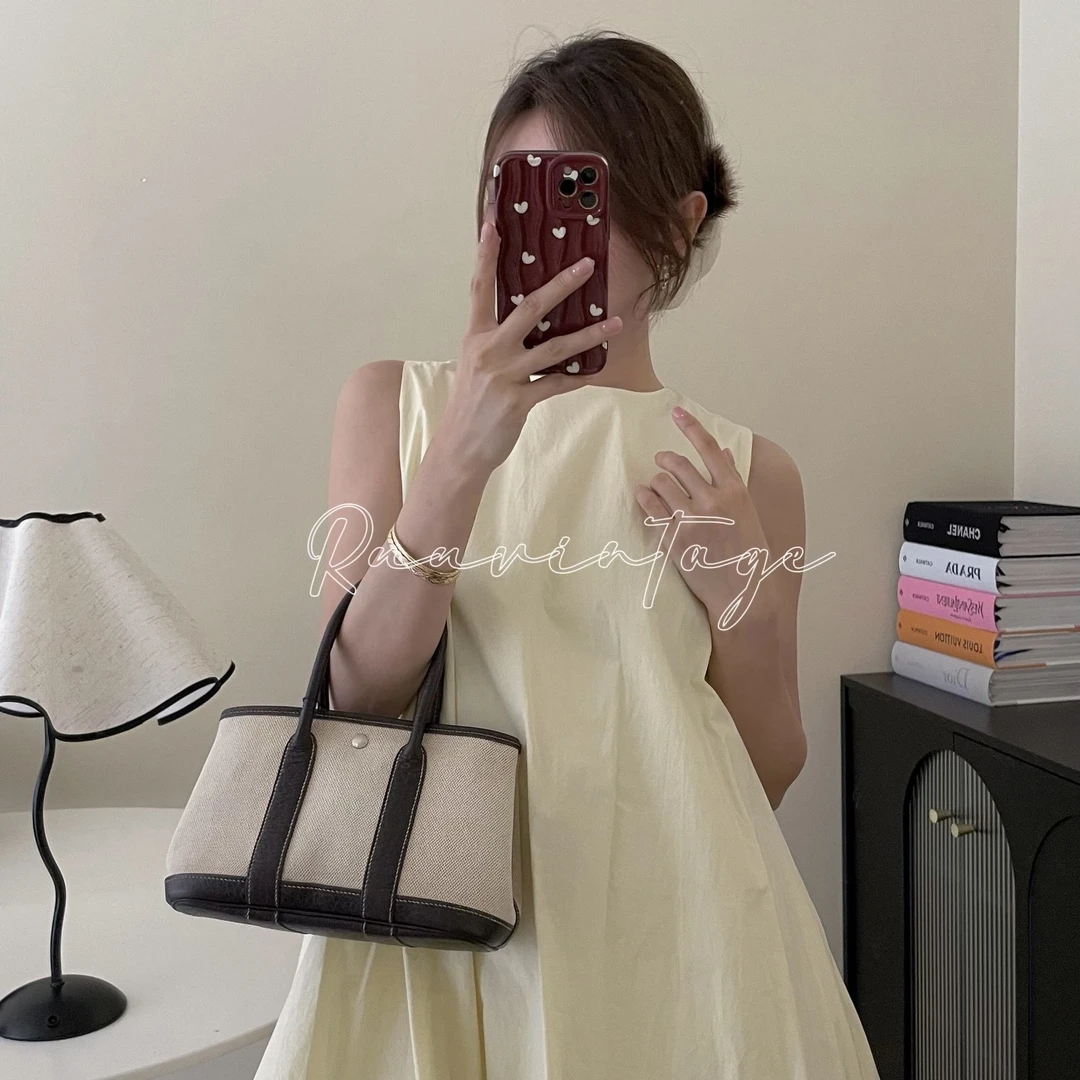 95新 Hermes/爱马仕 框I棕色拼米色mini花园手提包 5876