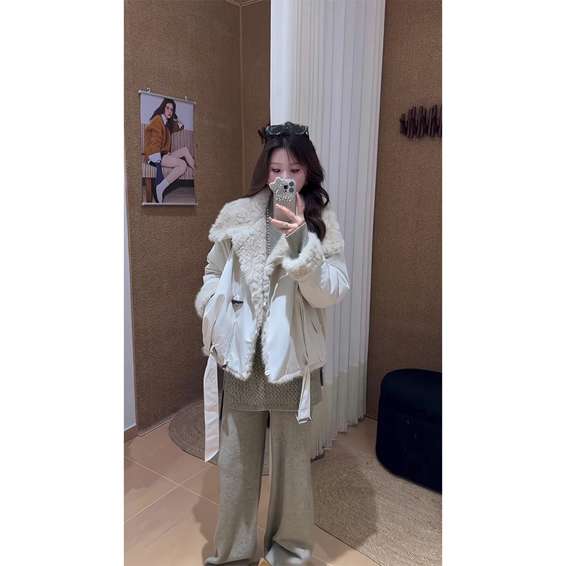 毛毛大翻领保暖加厚棉服外套女冬季2025新款百搭内搭显瘦百搭裤子