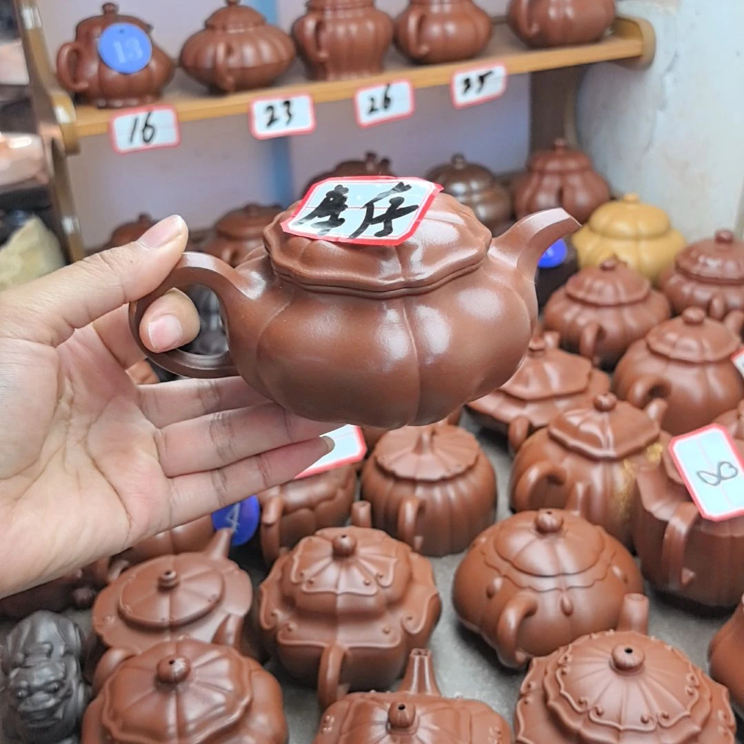 茶壶紫砂朱泥筋纹葵伤古240cc