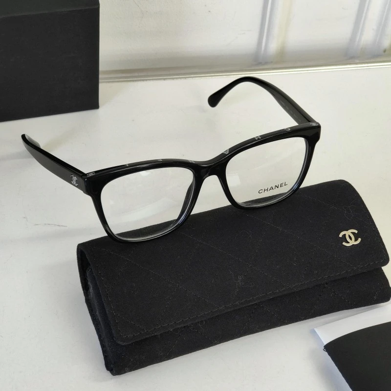 95新 Chanel/香奈儿 Azul-3392/53黑方框白字母logo平光镜/51175