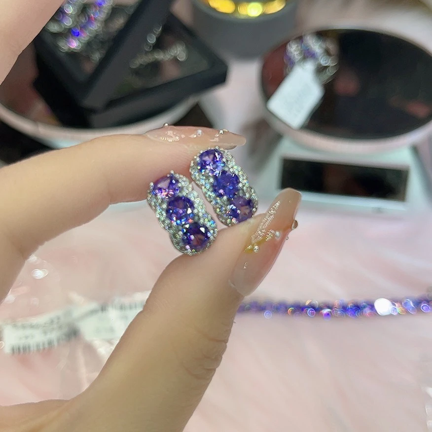 非金属莫桑石耳饰  995微镶紫色耳扣