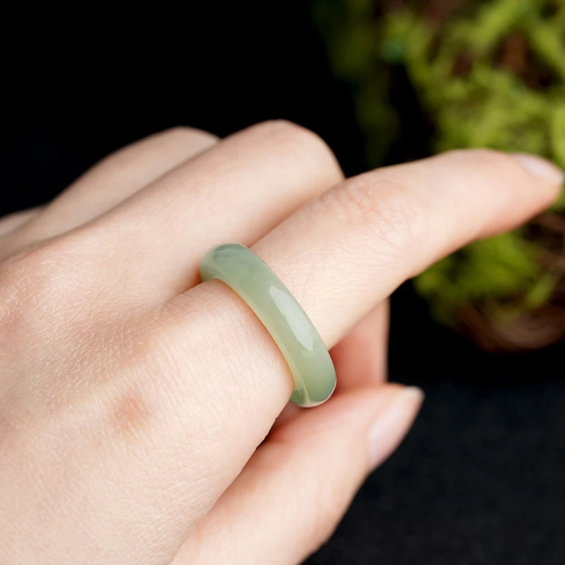 和田玉戒指冰种素圈玉指环简约个性男女款玉扳指情侣玉石对戒古风