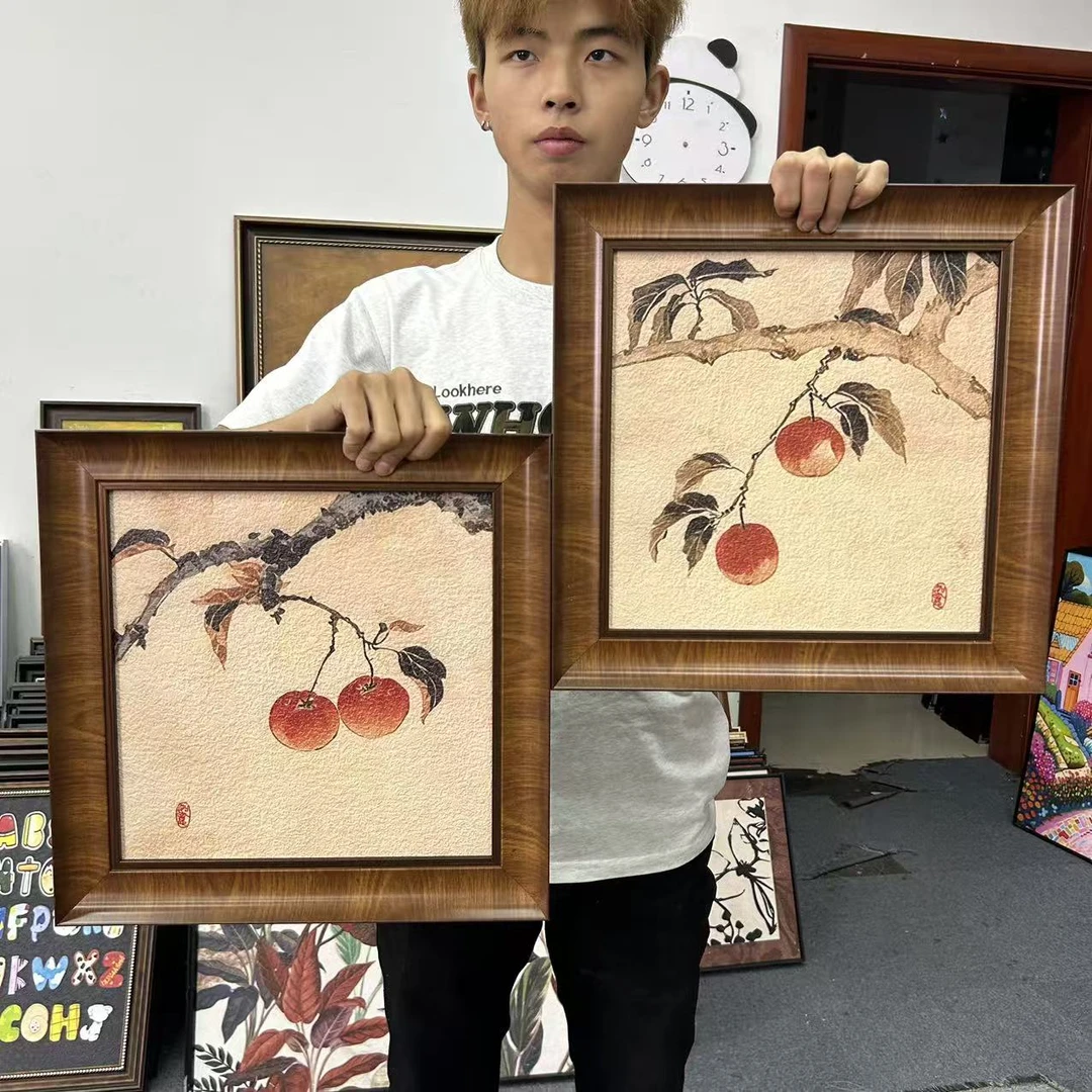 《好柿成双》柿柿如意新中式风餐厅客厅背景装饰画4040