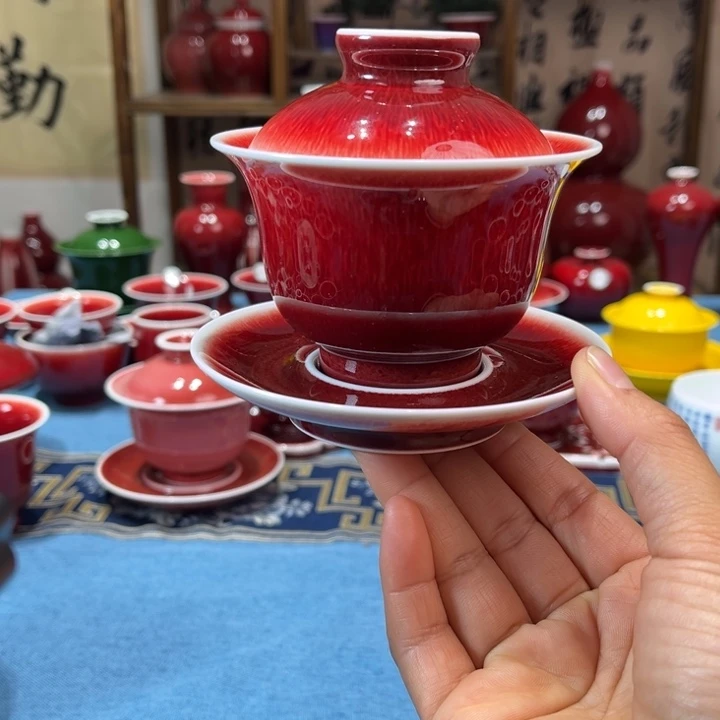 波***妞景德镇陶瓷三才元宝盖碗福利大漏