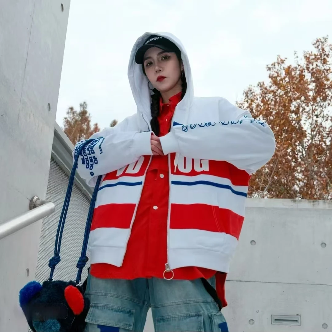 潮牌VD春秋撞色连帽开衫外套男女同款