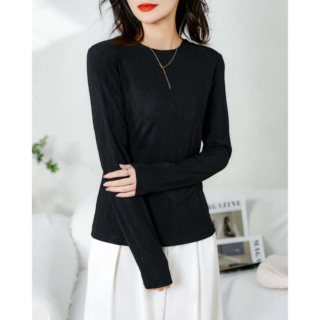 纪凡姬/4097-秋季重工立体提花【圆领】气质T恤打底衫