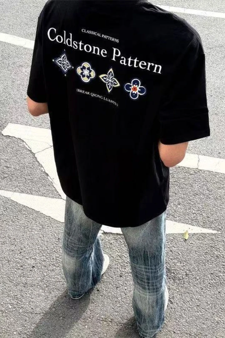 100%重磅纯棉创意趣味印花高街圆领宽松潮牌衣服潮流ins半袖体恤