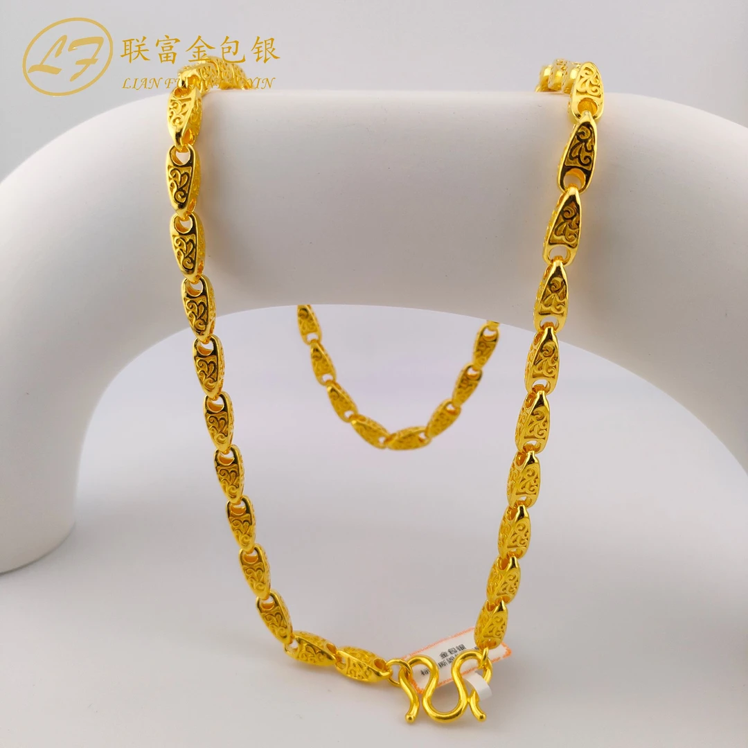 链子足银 卷草瓜子项链  气质时尚金色中古环环相扣素款