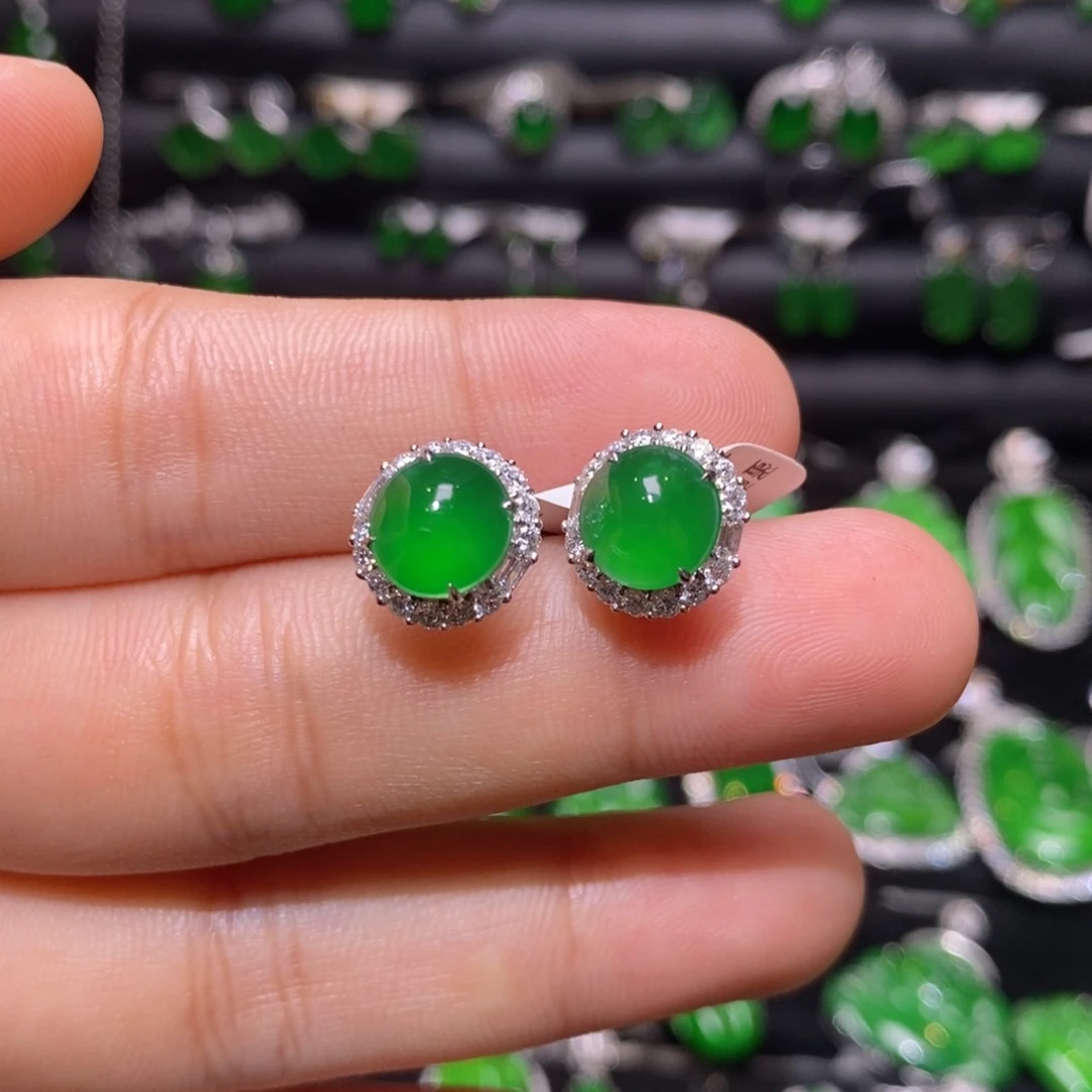 翡翠18K金镶嵌耳饰天然翡翠