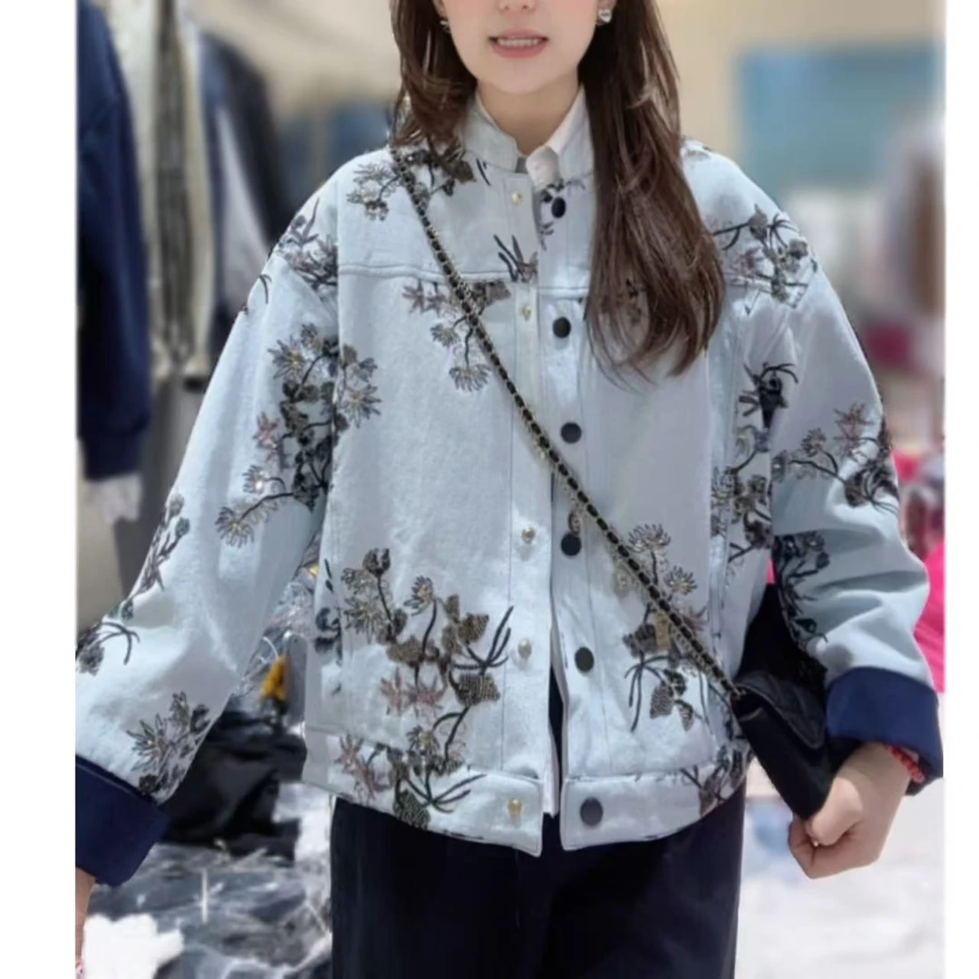 【三懿服饰】新款重工刺绣亮片新中式牛仔外套-26558