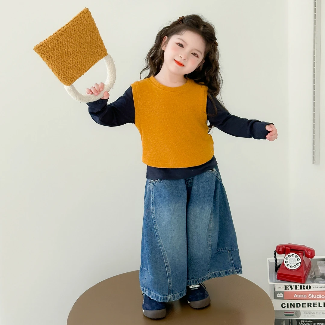 女童秋装套装2025新款4-6岁幼儿园潮款小童女宝春秋季马甲三件套