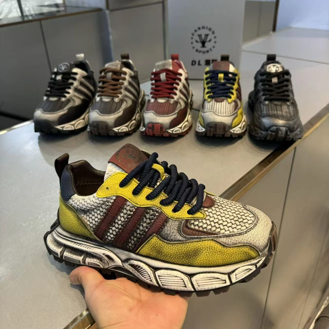 秋冬新款男鞋复古擦色怀旧时尚百搭厚底增高潮流休闲运动老爹鞋