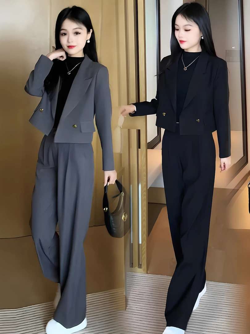 高级感时尚西装套装女秋季新款洋气显瘦短款西服外套阔腿裤两件套