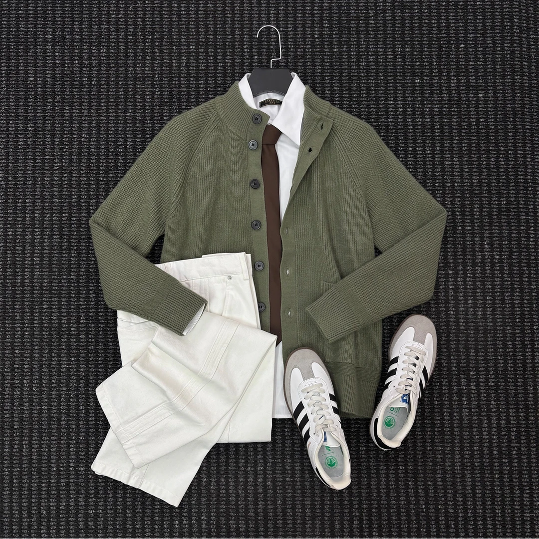 Mrperfect冬季重磅多口袋毛线针织衫男士保暖毛衣羊毛衫外套男